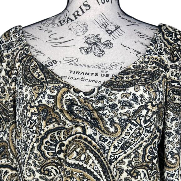 Michael Michael Kors (M) Paisley Print V-Neck Rouched Chest Puff Sleeve Blouse - Picture 9 of 12